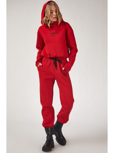 Happiness İstanbul Women's Red Nasa Printed Fleece Tracksuit