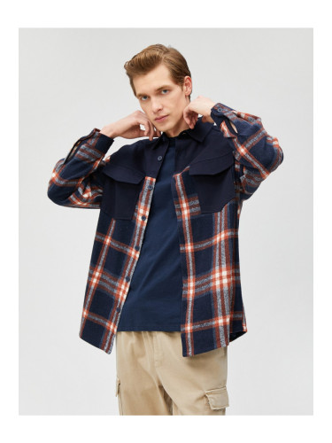 Koton Lumberjack Shirt with Block Detail, Classic Collar with Pocket