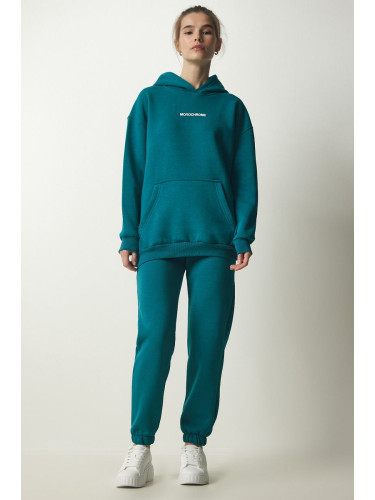 Happiness İstanbul Women's Emerald Green Raised Knitted Tracksuit