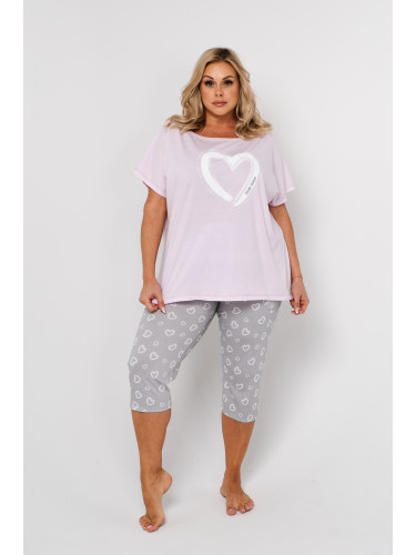 Women's pyjamas Noelia, short sleeves, 3/4 legs - light pink/print