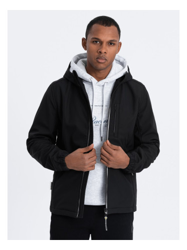 Ombre Men's SOFTSHELL jacket with fleece center - black