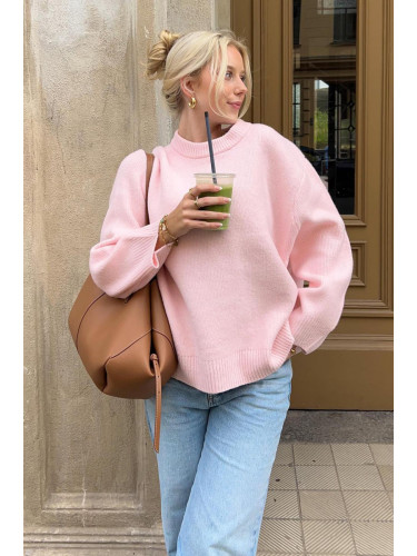 Madmext Pink Crew Neck Oversize Knitwear Sweater