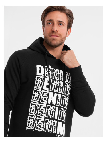 Ombre Men's unlined kangaroo sweatshirt with hood and print - black