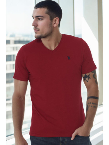 T8568 DEWBERRY V-NECK MEN'S T-SHIRT-BURGUNDY-1