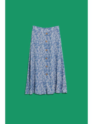 Дамска синя пола с флорален мотив