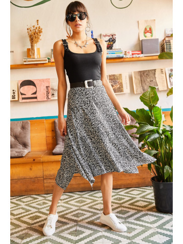 Olalook Women's Black Floral Asymmetrical Patterned Skirt