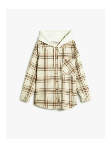 Koton Hooded Lumberjack Shirt Pocket Detail Soft Textured Long Sleeve