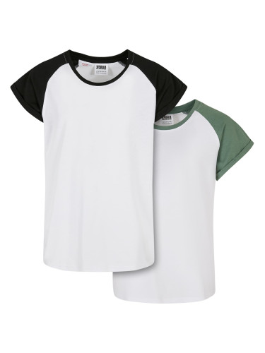 Girls' Contrasting Raglan T-Shirt 2-Pack White/Saliva + White/Black