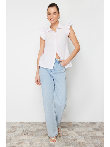Trendyol Pink Shoulder and Collar Embroidery Detailed Woven Shirt