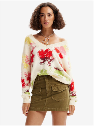 Red-cream women's floral sweater Desigual Join