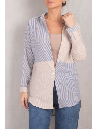 armonika Women's Mink Striped Two Color Long Sleeve Loose Shirt