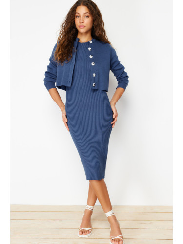 Trendyol Indigo Plain Midi Knit Dress