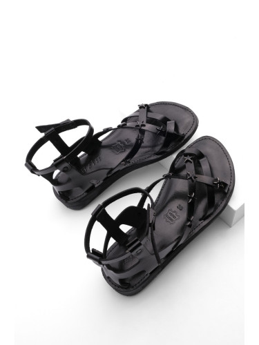 Marjin Women's Genuine Leather Eva Sole Flip-Flops Daily Sandals Renta black