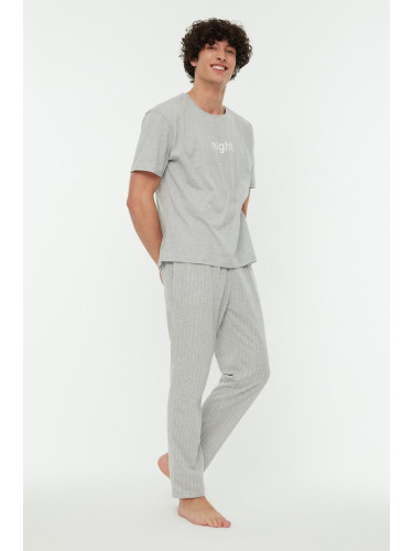 Trendyol Gray Printed Knitted Pajama Set