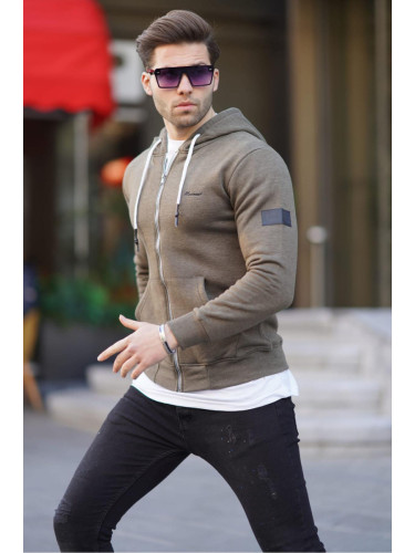 Madmext Men's Khaki Hooded Zipper Sweatshirt 2155