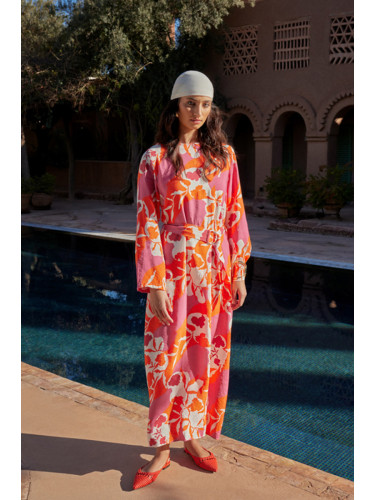 Trendyol Pink Belted Floral Woven Dress