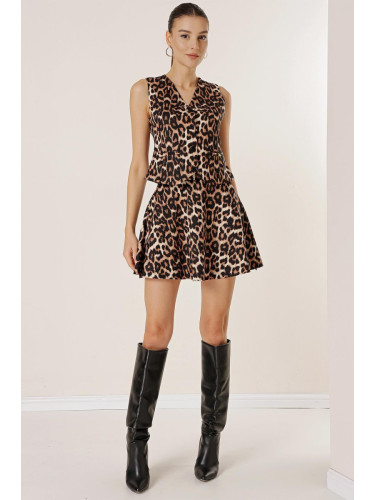 By Saygı Leopard Patterned Satin Flared Skirt