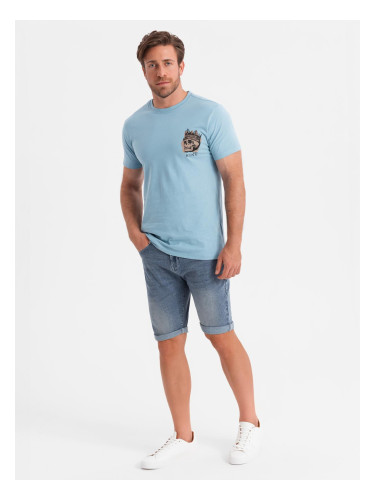 Ombre Men's cotton t-shirt with chest print - light blue