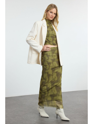 Trendyol Green Draped Maxi Tulle Stretchy Knitted Skirt