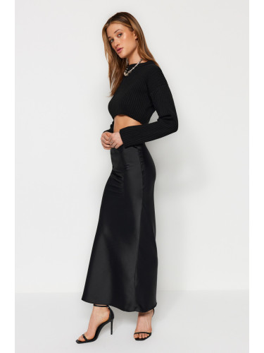 Trendyol Black Mermaid Cut Satin Maxi Length Woven Skirt