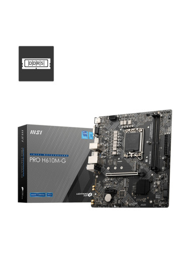 Дънна платка MSI PRO H610M-G, H610M, LGA1700, DDR5, PCIe 5.0 (HDMI&DP&VGA), 1x M.2, 4x SATA 6Gb/s, 2x USB 3.2 Gen 1, mATX