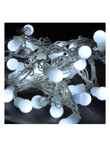 Светеща коледна украса, тип въже, с топки, 5.5m, 50 LEDs, бели