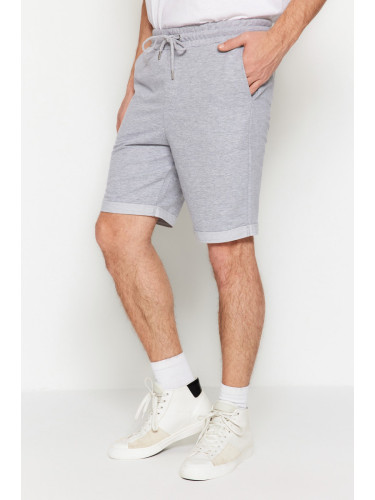Trendyol Gray Regular/Normal Cut Medium Length Elastic Waisted Lace Up Double Leg Shorts