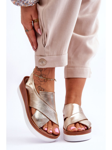 Zazoo Кожени сандали на танкетка Gold Morgan