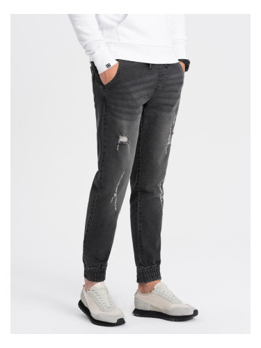 Ombre Men's JOGGER denim pants with rubbing - black