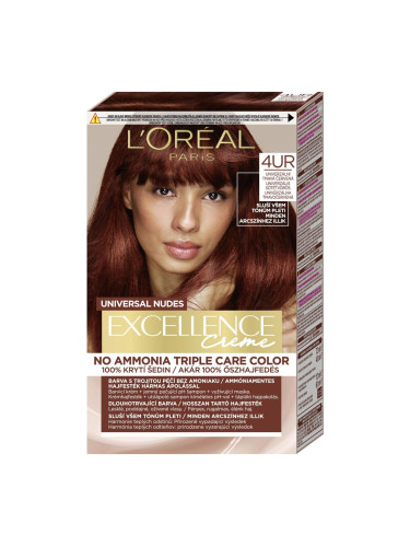 L'Oréal Paris Excellence Creme Triple Protection Боя за коса за жени 48 ml Нюанс 4UR Universal Dark Red