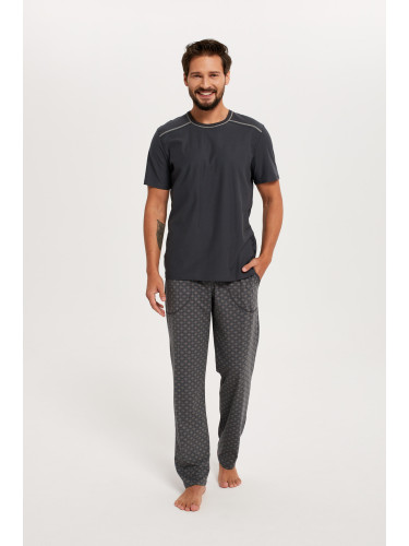 Men's pyjamas Abel, short sleeves, long legs - graphite/print