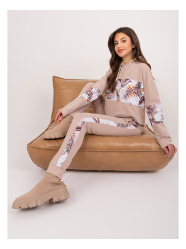 Beige women's tracksuit with print