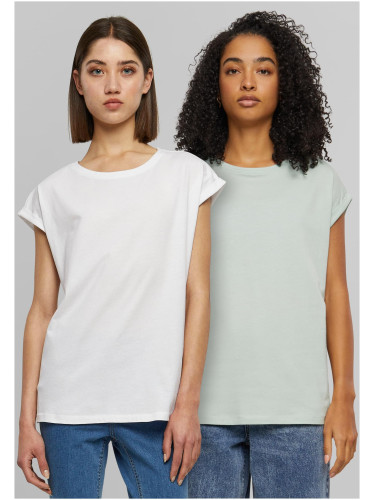 Women's T-Shirt Extended Shoulder Tee - 2pcs - Mint+White