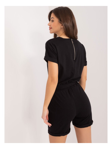 Black smooth jumpsuit with short sleeves