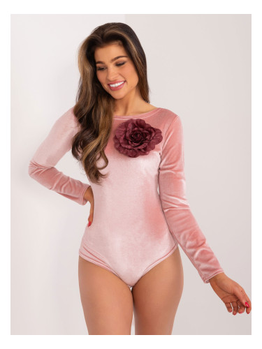 Light pink velvet bodysuit with flower