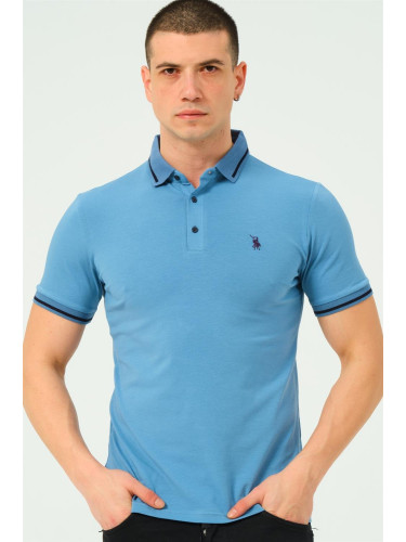 T8586 DEWBERRY MEN'S POLO NECK T-SHIRT-PLAIN INDIGO