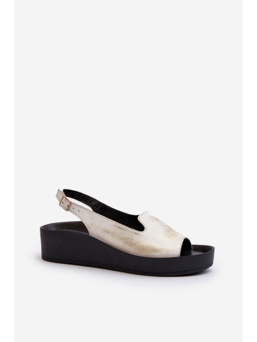 Дамски кожени сандали на дебела подметка Gold Distressed Zazoo 2893