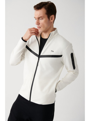 Avva Men's Ecru Interlock Fabric Stand Collar Printed Regular Fit Sweatshirt