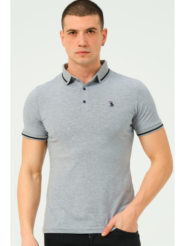 T8586 DEWBERRY MEN'S POLO NECK T-SHIRT-GREY-2