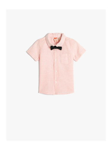 Koton Linen Shirt with Short Sleeves and Bow Tie Pocket Detailed.