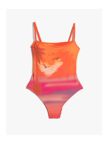 Koton Tropical Printed Swimsuit Thin Strap Covered