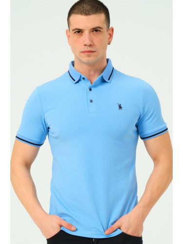 T8586 DEWBERRY MEN'S POLO NECK T-SHIRT-PLAIN LIGHT BLUE