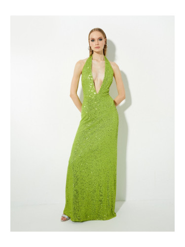 Koton Sequined Evening Dress with Decollete with a Slit