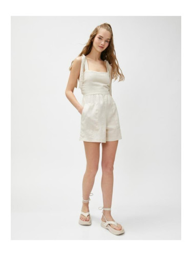 Koton Shorts and Overalls Linen Blend Square Collar Hangers With Pocket
