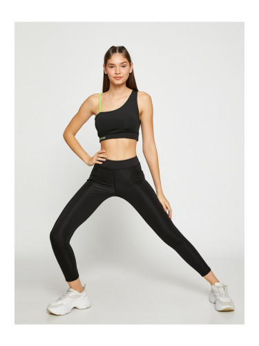 Koton High Waist Sports Leggings With Pockets, Stitching Detail Ankle Length.