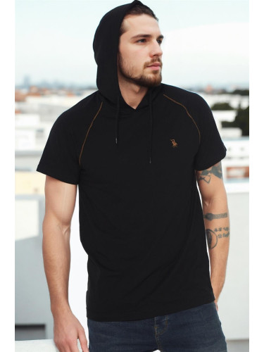 T8570 DEWBERRY HOODED MEN'S T-SHIRT-DARK BLACK