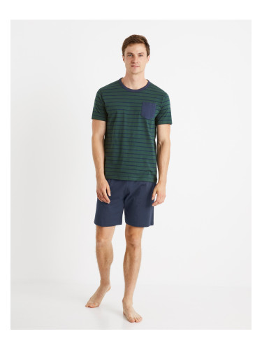 Blue and Green Men's Striped Short Pajamas Celio Cible