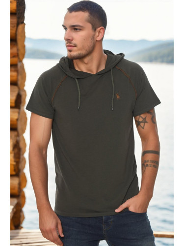 T8570 DEWBERRY HOODED MEN'S T-SHIRT-DARK KHAKI