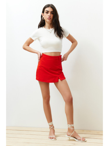 Trendyol Red Slit Denim Shorts Skirt