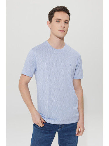 AC&Co / Altınyıldız Classics Men's Blue-white Easy-Iron Slim Fit Slim-Fit Crew Neck Jacquard T-Shirt